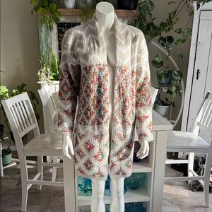 Dreamers size M Cozy Multicolor multi pattern Knit Cardigan long, NWOT